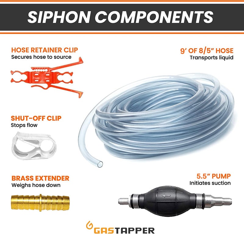 GasTapper Fuel Transfer Pump - Gas Siphon Pro Pump for Gasoline, Oil, Diesel, Water, Liquid, Fluid - Portable Hand Gas Pump Includes Brass Tip Weight, 9 Ft Hose and Pinch Clip - 3.5 Gls/Min - Image 2